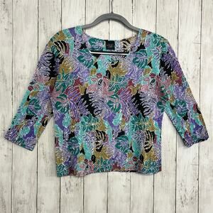 Magic Crush Magic Scarf Stretchy Crinkle 3/4 Sleeve Floral Artsy Blouse Y2K 90s